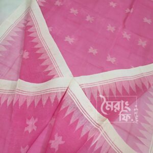 baby pink monipuri saree. along with white border. with multi color sheuli thread design.