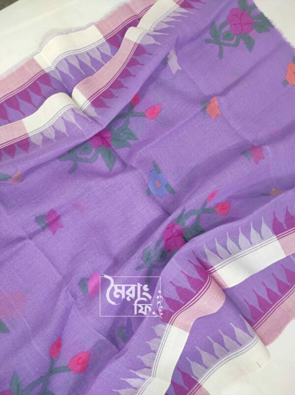 Lavender color monipuri saree along with shaded white & purple border.