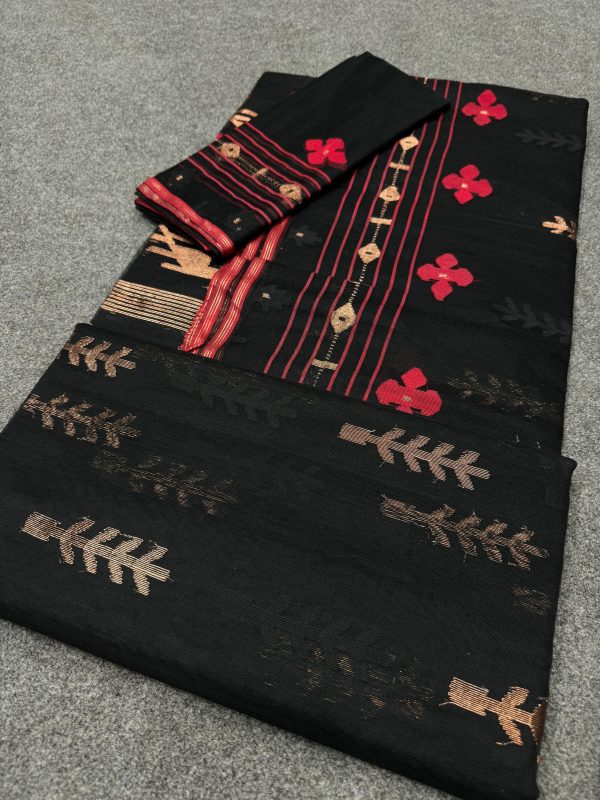 Black - copper Halfsilk Jamdani