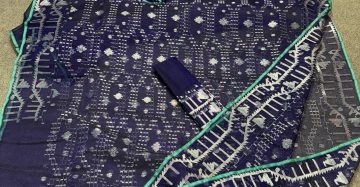 Navy blue & Silver zari work halfsilk jamdani