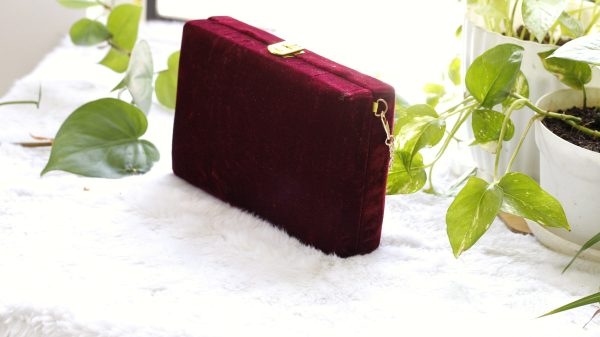 Maroon -velvet-Hand Purse Maroon - Image 6