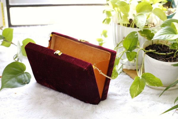 Maroon -velvet-Hand Purse Maroon - Image 4