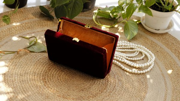 Maroon -velvet-Hand Purse Maroon - Image 12