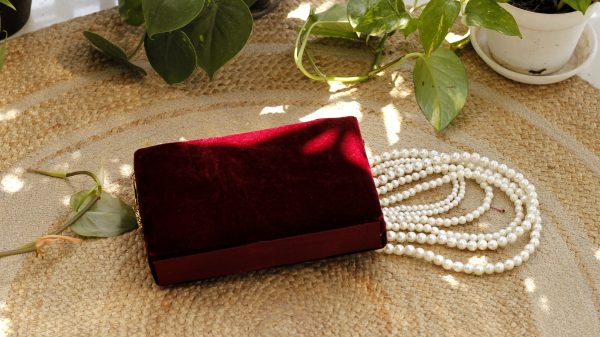 Maroon -velvet-Hand Purse Maroon - Image 13