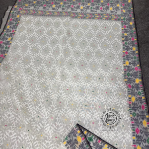 Off White and black Cotton Jamdani