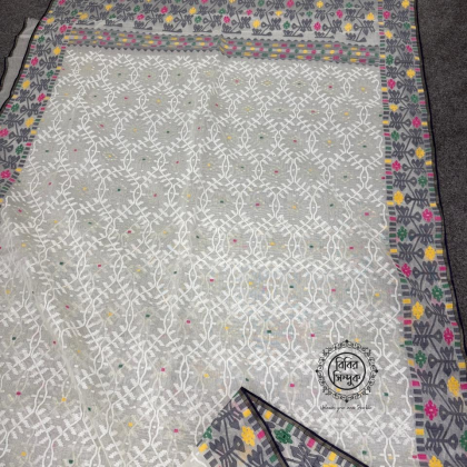 Off White and black Cotton Jamdani