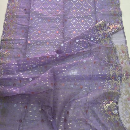 Lavender color Halfsilk Jamdani