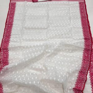 Red & White Cotton Exclusive Jamdani