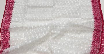 Red & White Cotton Exclusive Jamdani