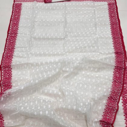 Red & White Cotton Exclusive Jamdani