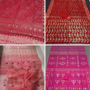 Customised Red and coral peach saree